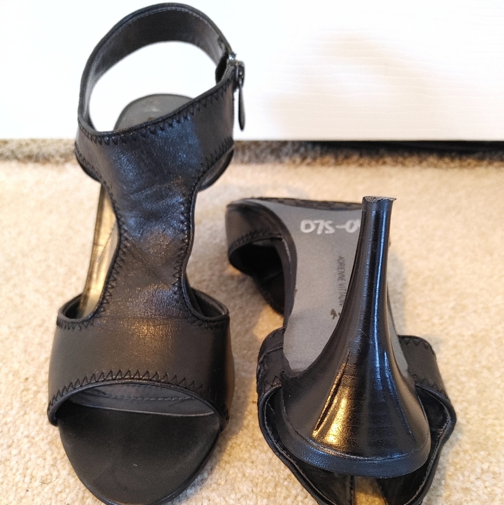 High heeled black sandal shoes. Size 7.5